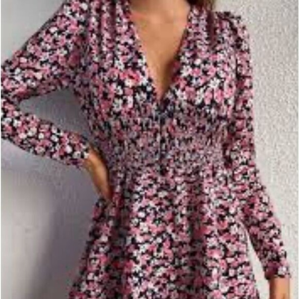 Zara Basic Fully Lined All Over Floral Shirred A-Line Dress Size Medium